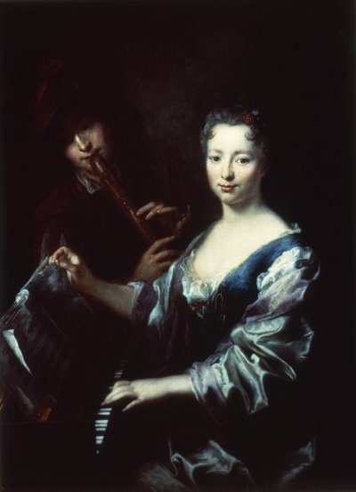 Signora che suona uno spinet e un flautista da Antoine Pesne